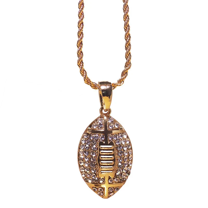 Wholesale Jewelry Men's Rugby Pendant Necklace Alloy With Diamond And Geometric Design - Image 6