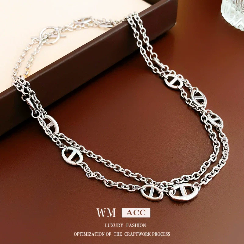 Wholesale Jewelry Metal Alloy Copper Geometric Letters Numbers Text Electroplating Clavicle Chain Necklace For Women - Image 3