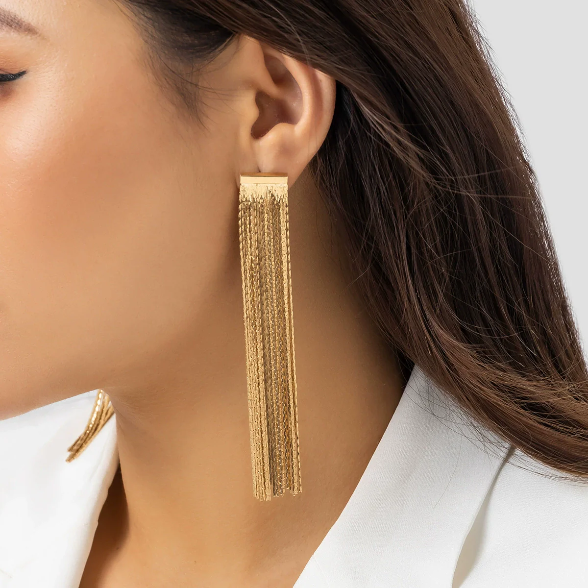 Wholesale Jewelry Metal Geometric Retro Tassel Earrings With Electroplating For Women