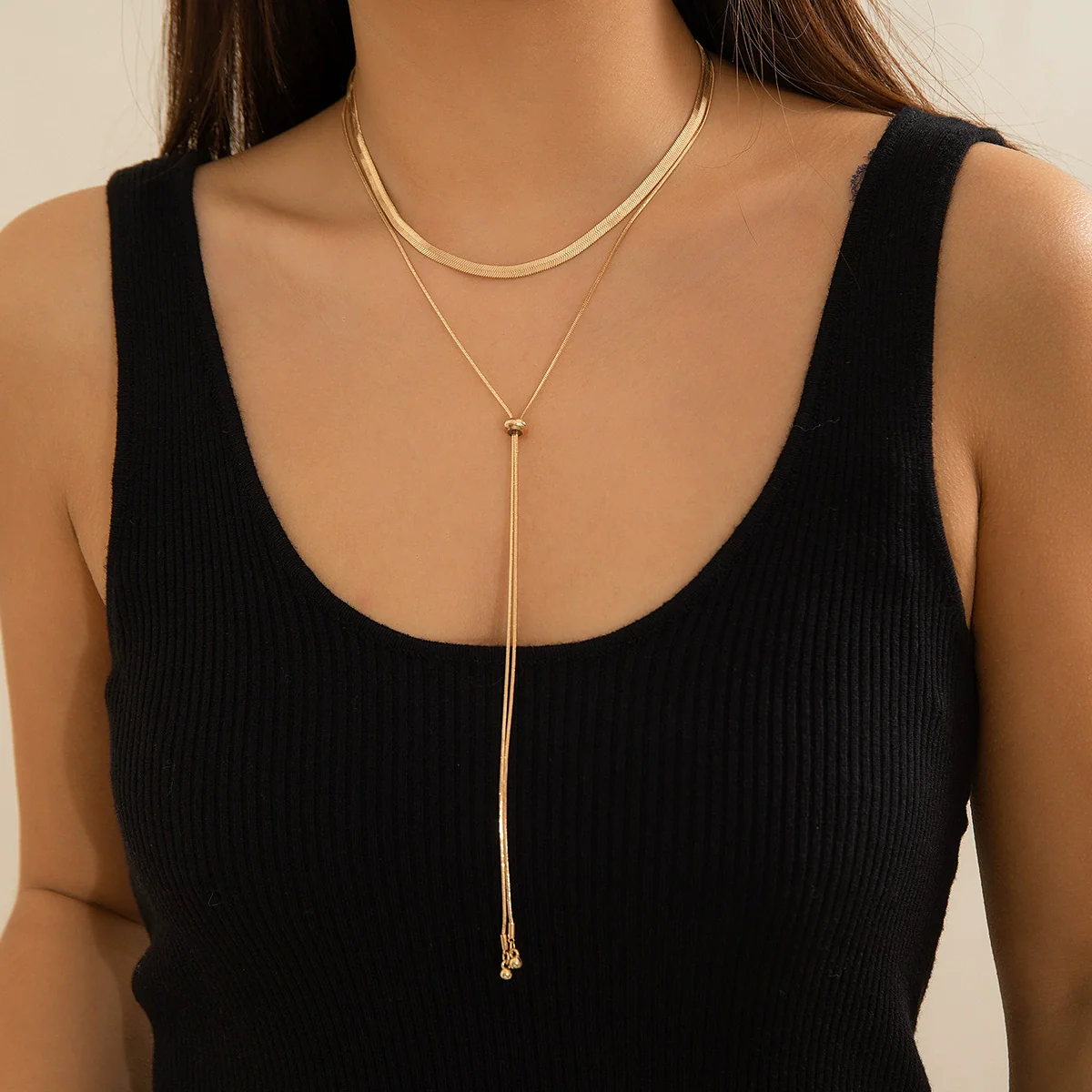 Wholesale Jewelry Metal Snake Bone Chain Geometric Style Electroplating Necklace For Women - Image 2