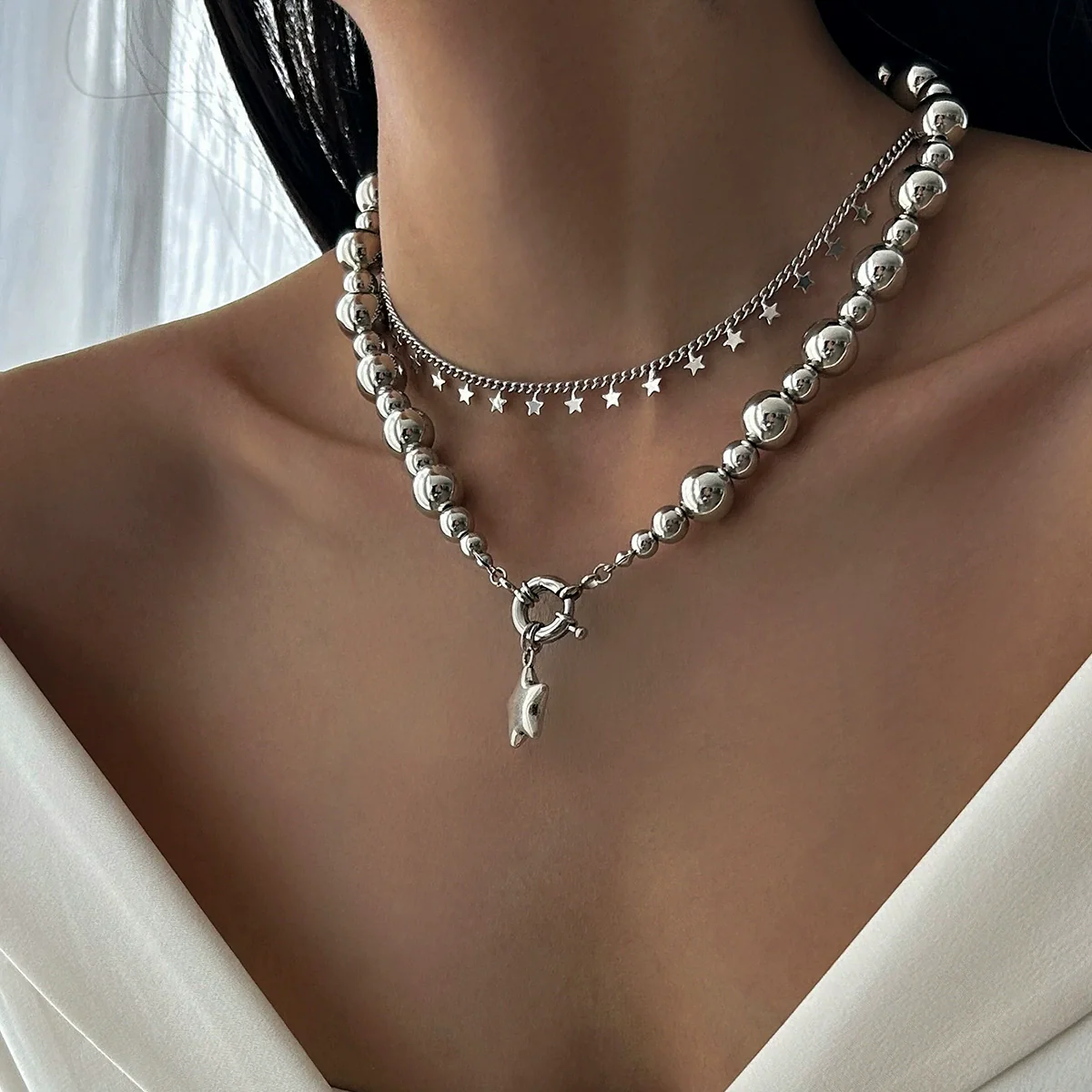 Wholesale Jewelry Minimalist Alloy Fivepointed Star Pendant Necklace With Iron Chain And Electroplating - Image 3