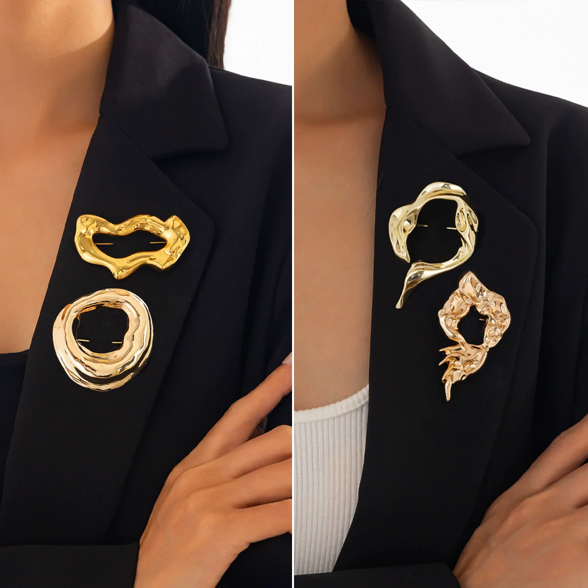 Wholesale Jewelry Minimalist Style Geometric Alloy Liquid Irregular Brooch For Women Electroplated