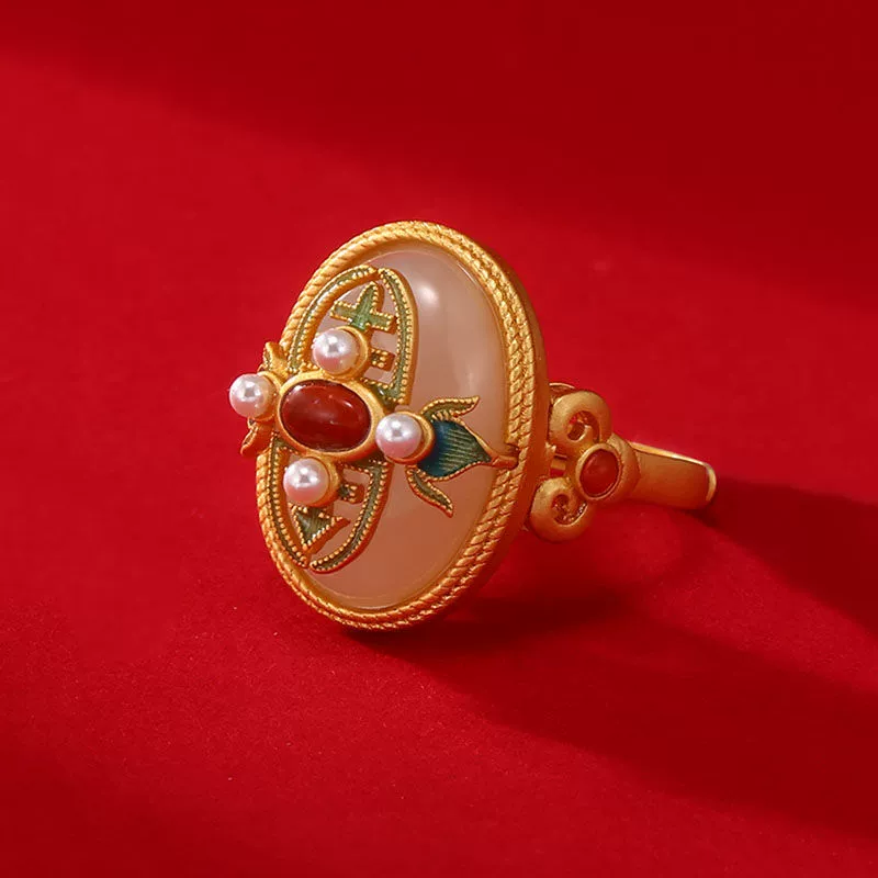 Wholesale Jewelry Natural Hetian Jade Pearl Southern Red S925 Sterling Silver Enamel Copper Unisex Minimalist Animal Zodiac Geometric U Shape Cartoon Characters Ring - Image 6
