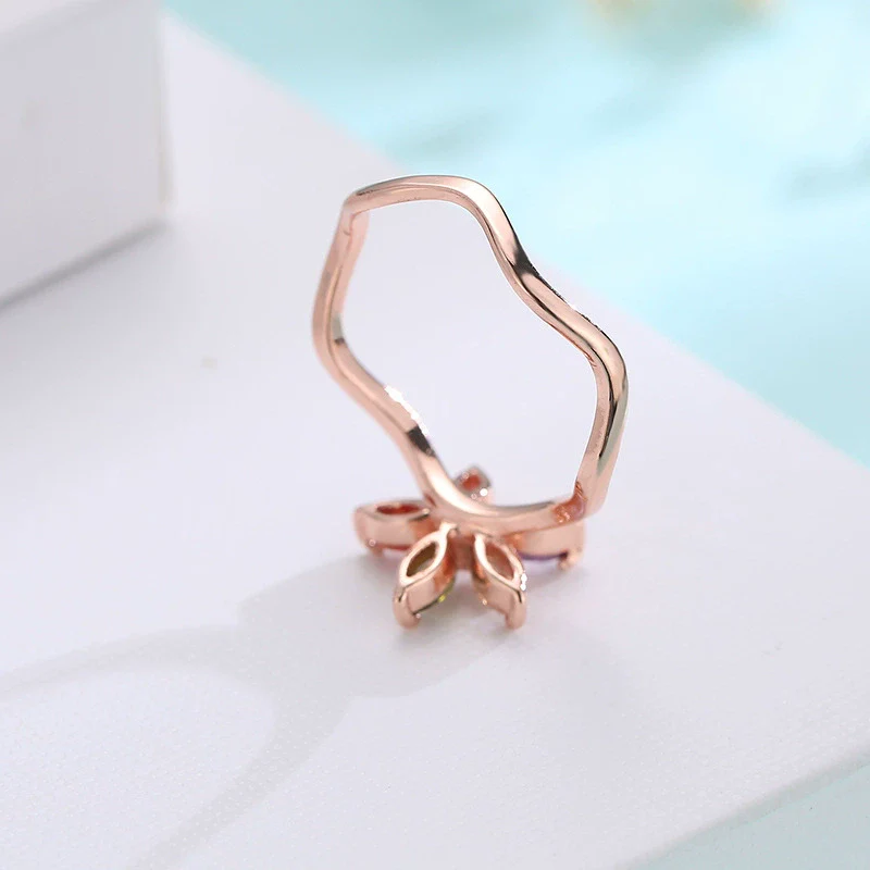 Wholesale Jewelry Natural Plant Flower Geometric Fivepointed Star Rose Gold Zircon Electroplated Ring For Women - Image 4