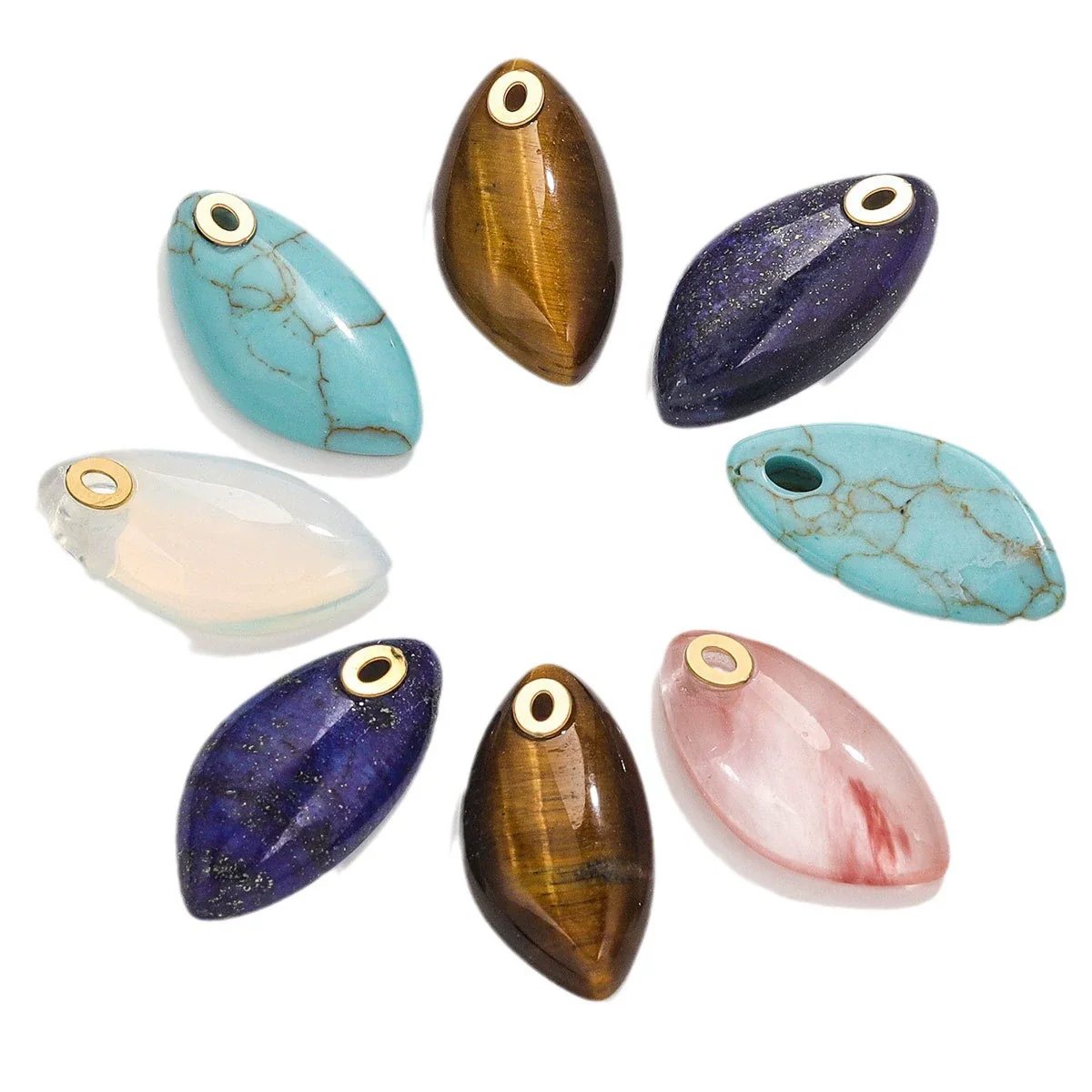 Wholesale Jewelry Natural Stone Pink Crystal Turquoise Stainless Steel Oval Pendant Necklace With Geometric Style And Electroplating Treatment - Image 5