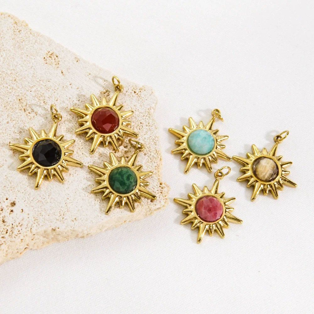Wholesale Jewelry Natural Stone Stainless Steel Eight Mangxing Pendant Electroplated Necklace Earrings
