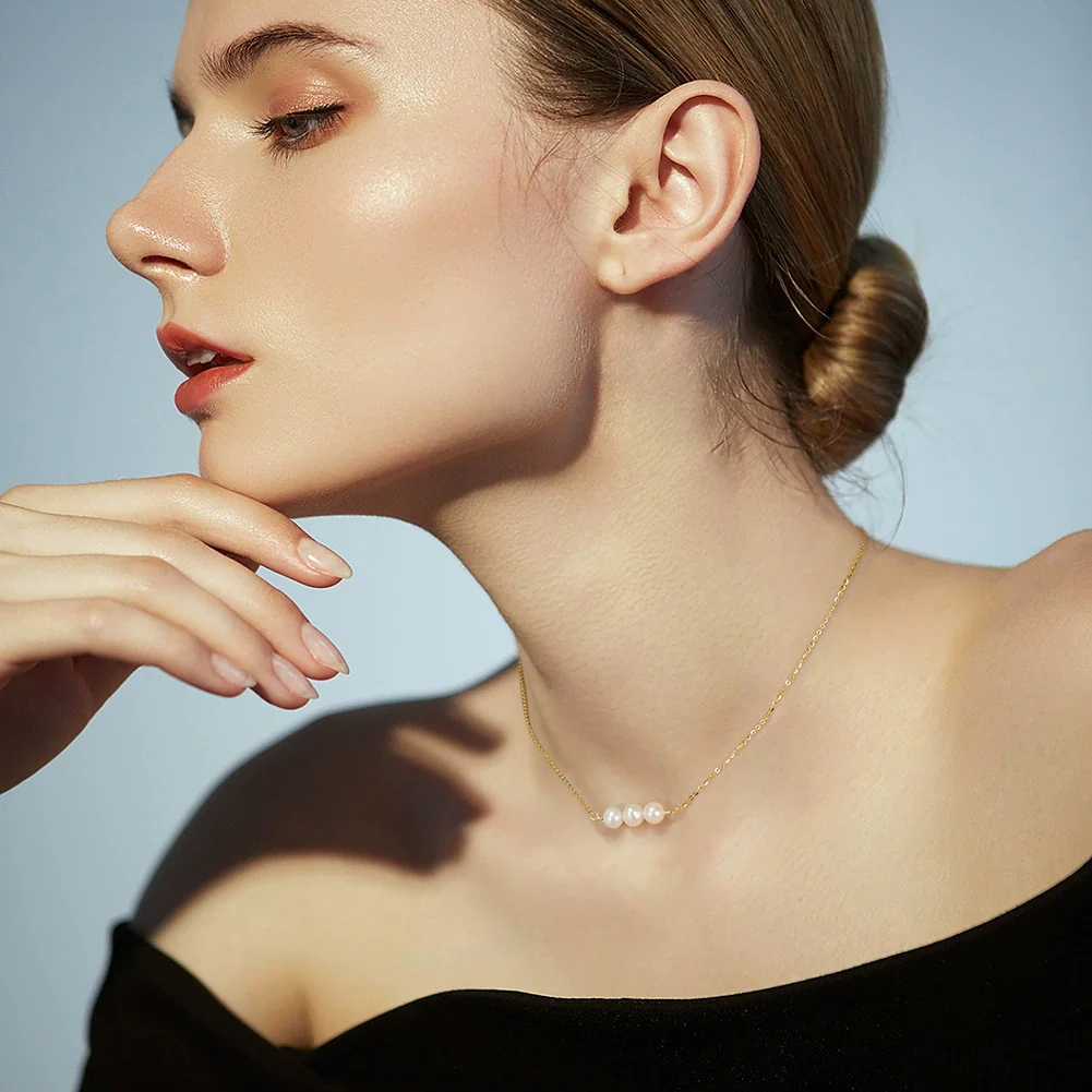 Wholesale Jewelry Natural Style S925 Sterling Silver Necklace With Freshwater Pearl And Geometric Pendant Electroplated - Image 2