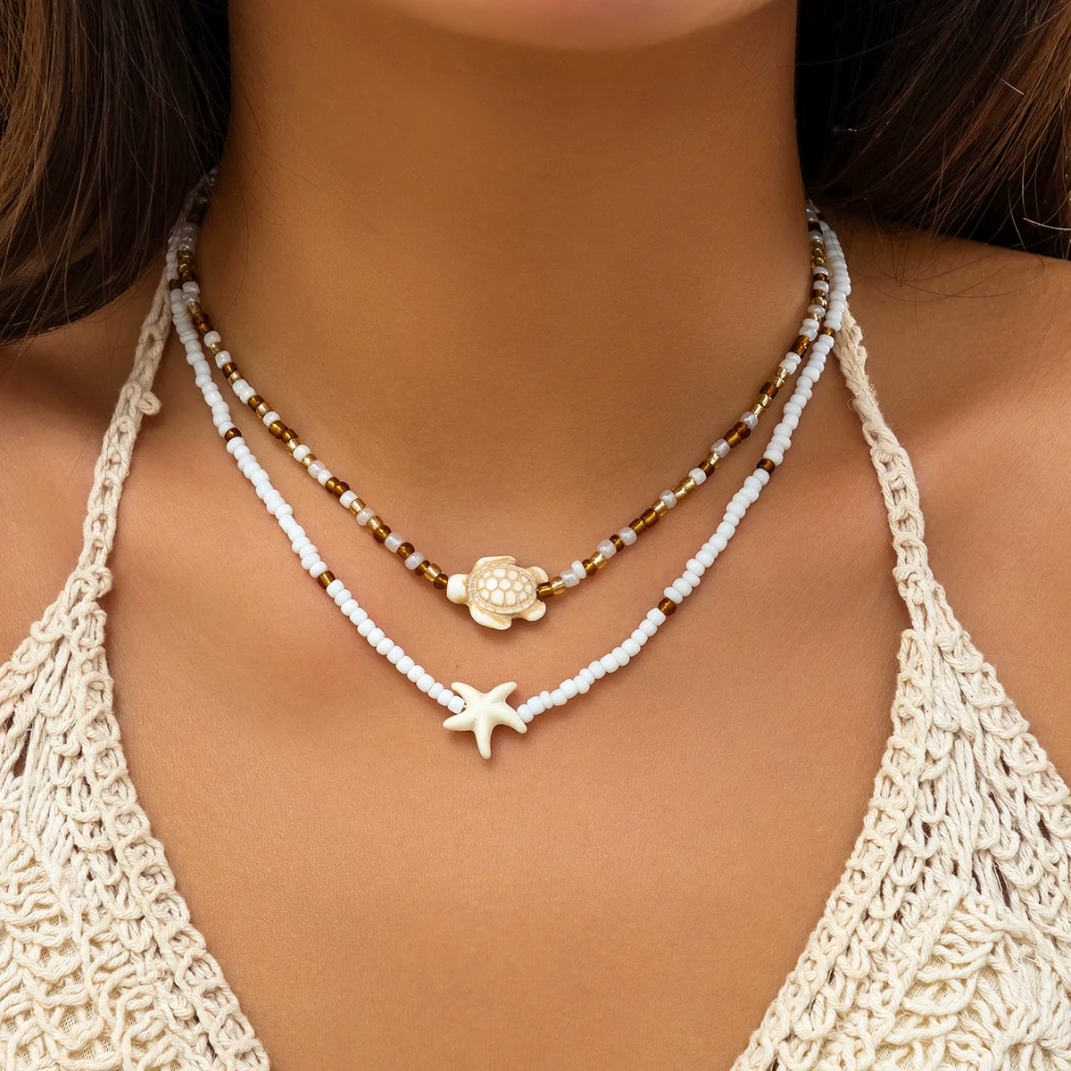 Wholesale Jewelry Plastic Resin Alloy Handmade Beach Ocean Style Animals Zodiac Starfish Shell Beaded Clavicle Necklace For Women - Image 10