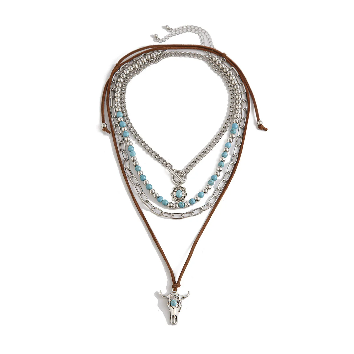 Wholesale Jewelry Retro Casual Style Geometric Turquoise Iron Alloy Chain Multilayer Bohemian Necklace With Electroplating - Image 5