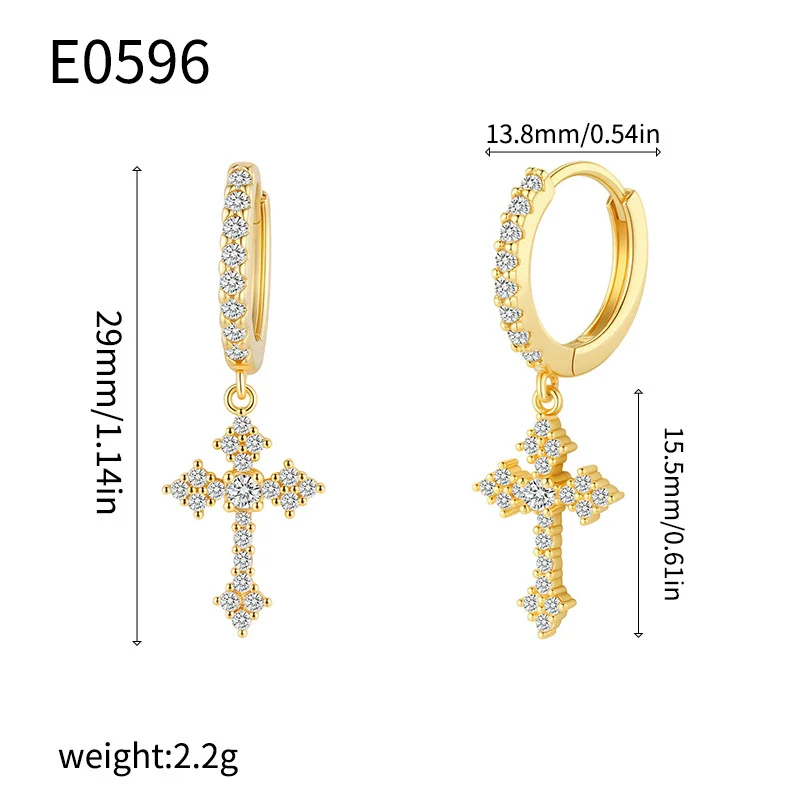Wholesale Jewelry Retro Copper 14K Gold Plated Cross Earrings For Women - Image 9
