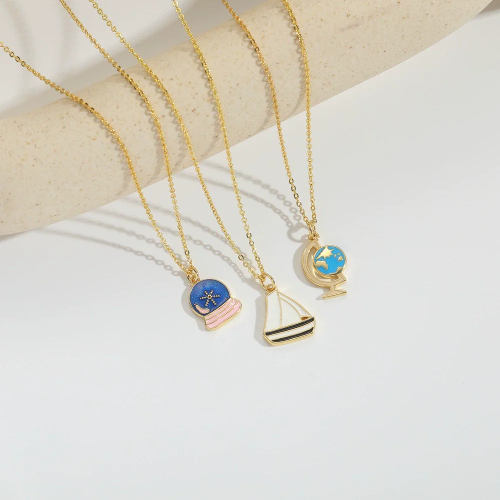 Wholesale Jewelry Retro Cute Geometric Copper Mixed Gemstone Setting Electroplated Pendant Clavicle Chain Necklace For Women - Image 4