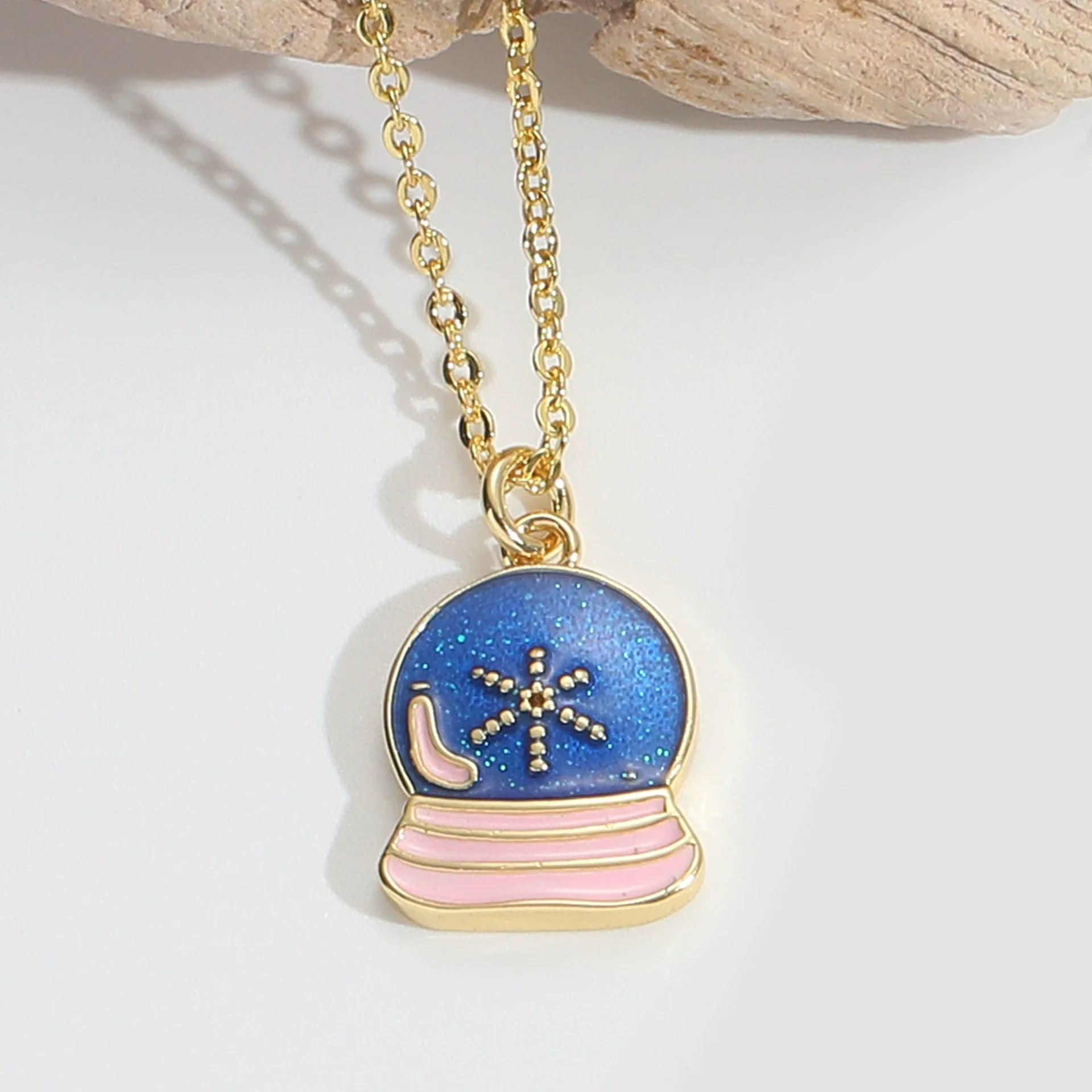 Wholesale Jewelry Retro Cute Geometric Copper Mixed Gemstone Setting Electroplated Pendant Clavicle Chain Necklace For Women - Image 9