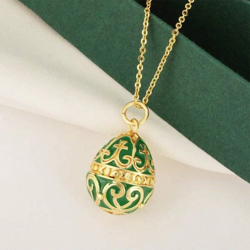 Wholesale Jewelry Retro Elegant Copper Water Drop Egg Pendant Necklace With Electroplating Oil Dripping - Image 4