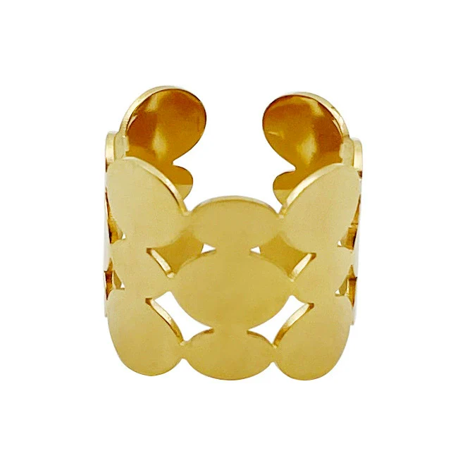 Wholesale Jewelry Retro Elegant Hollow Geometric Round Goldplated Stainless Steel Ring - Image 4