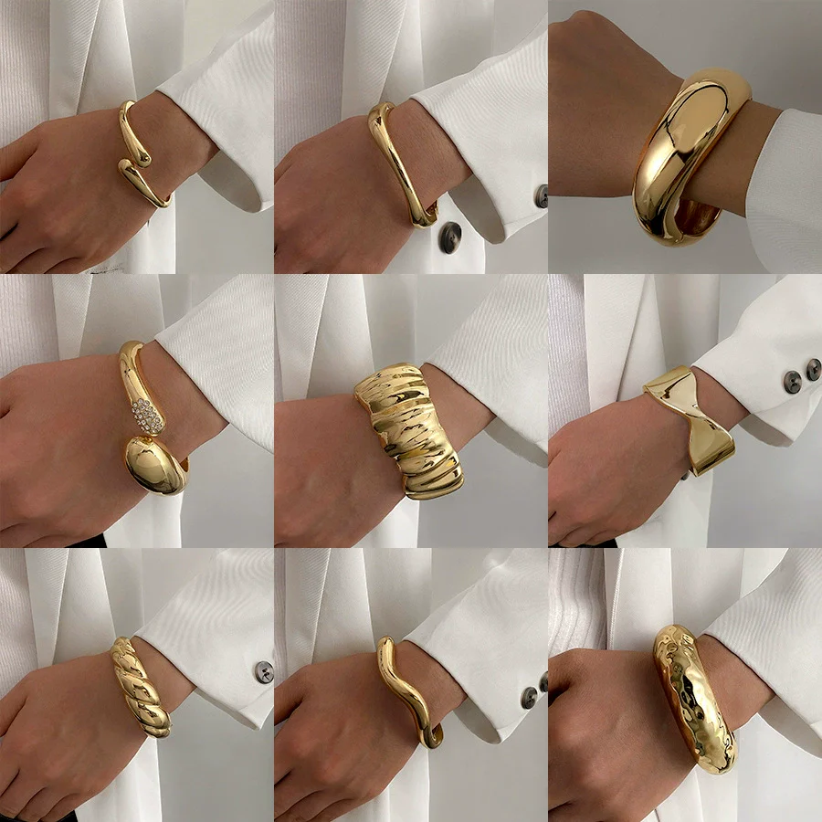 Wholesale Jewelry Retro Exaggerated Irregular Pleated Alloy Bracelet With Electroplating