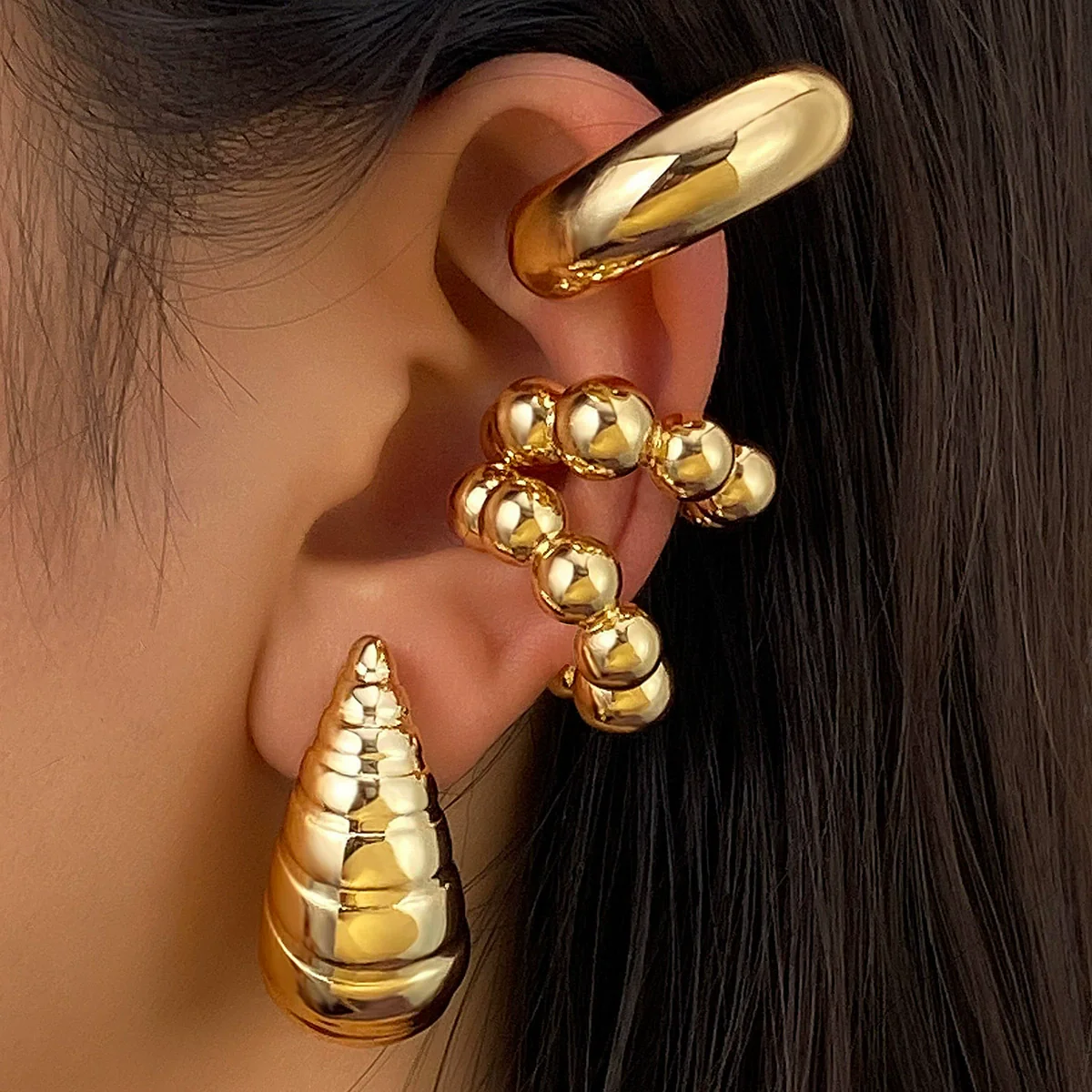 Wholesale Jewelry Retro Fashion Drop Shaped Plastic And Resin Electroplated Ear Bone Clips For Women - Image 7