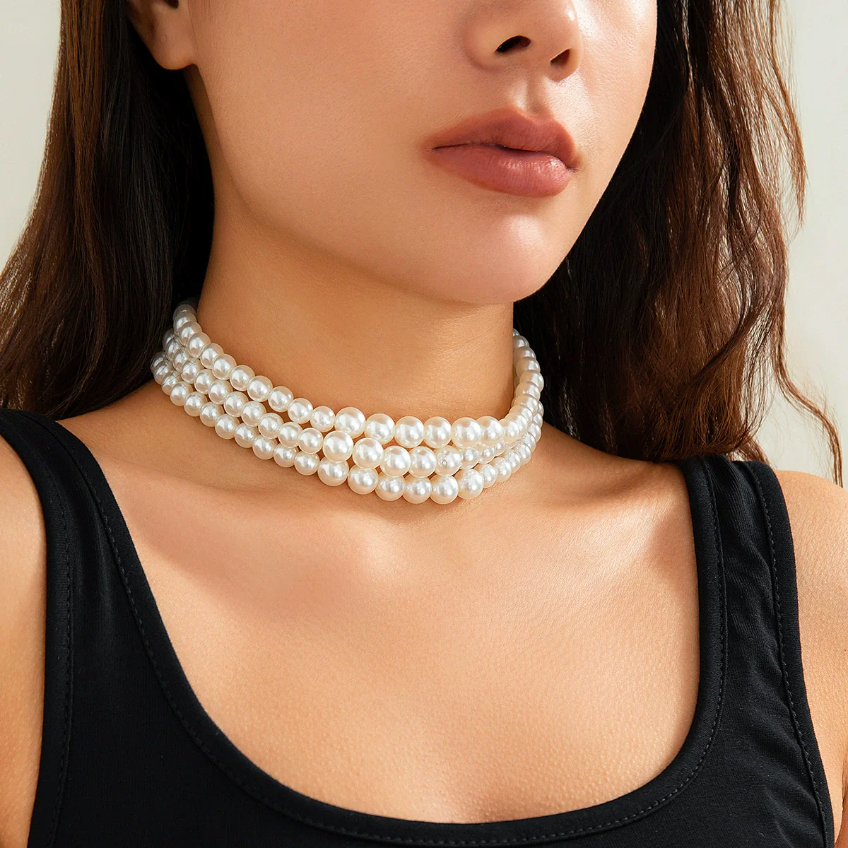 Wholesale Jewelry Retro Geometric Style Pearl Beaded Multilayered Necklace For Women - Image 2