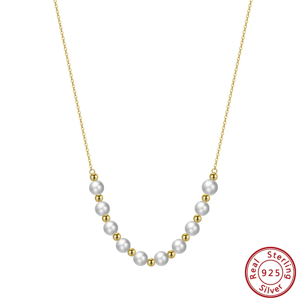 Wholesale Jewelry Retro Natural Style Geometric S925 Sterling Silver Freshwater Pearl Pendant Necklace With Electroplating - Image 4
