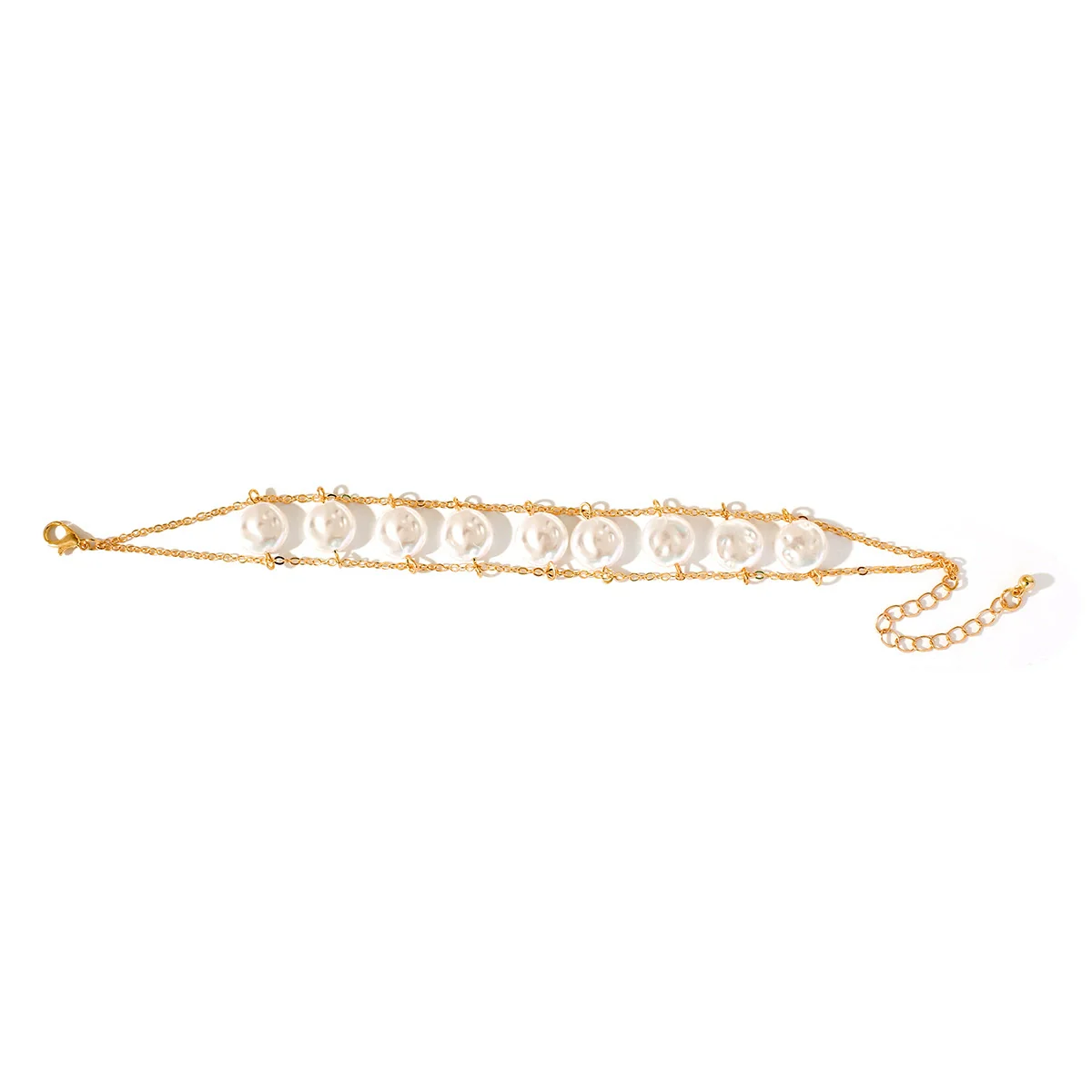 Wholesale Jewelry Retro Oblate Imitation Pearl Necklace With Geometric Pattern And Electroplating Ochain For Women - Image 5