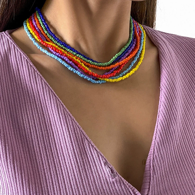 Wholesale Jewelry Retro Personality Geometric Rice Beads Woven Necklace Set With Electroplating For Women - Image 2