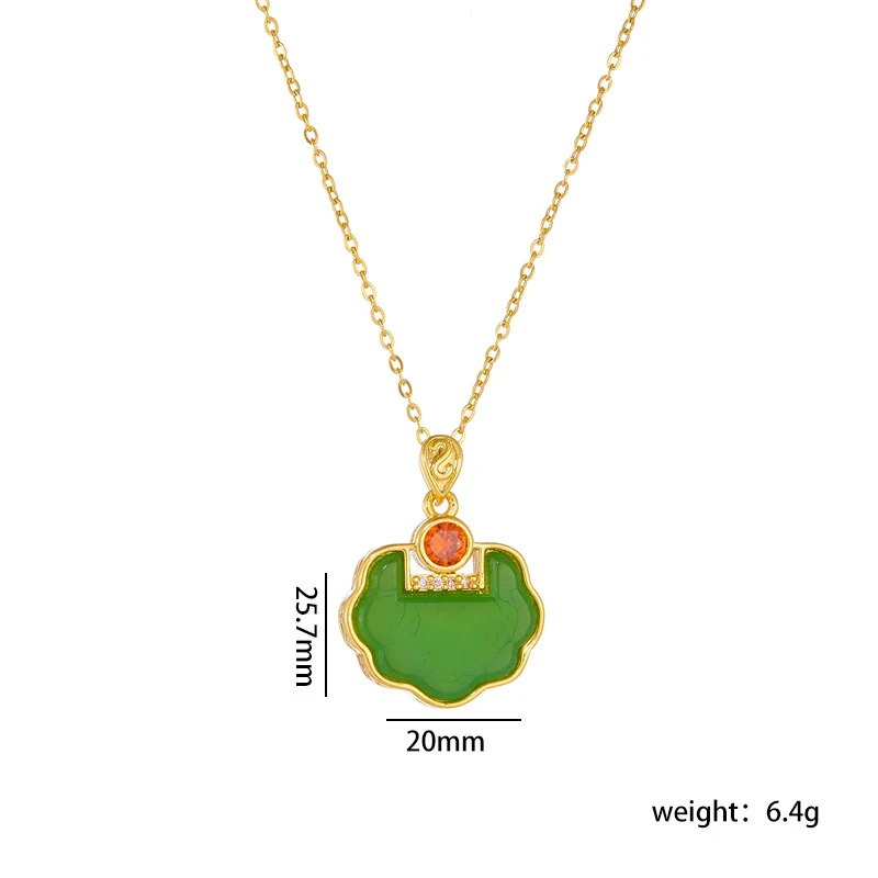Wholesale Jewelry Retro Style Copper Electroplated Ochain Mixed Gem Inlay Safety Lock Clover Pendant Clavicle Chain For Women - Image 17