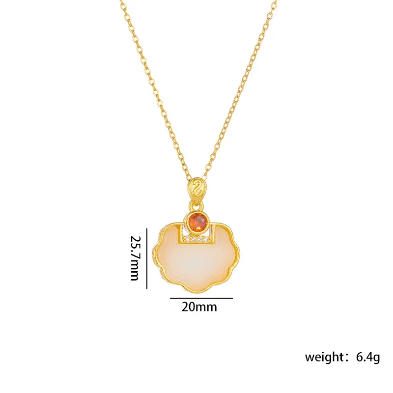 Wholesale Jewelry Retro Style Copper Electroplated Ochain Mixed Gem Inlay Safety Lock Clover Pendant Clavicle Chain For Women - Image 18