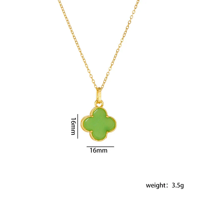 Wholesale Jewelry Retro Style Copper Electroplated Ochain Mixed Gem Inlay Safety Lock Clover Pendant Clavicle Chain For Women - Image 6