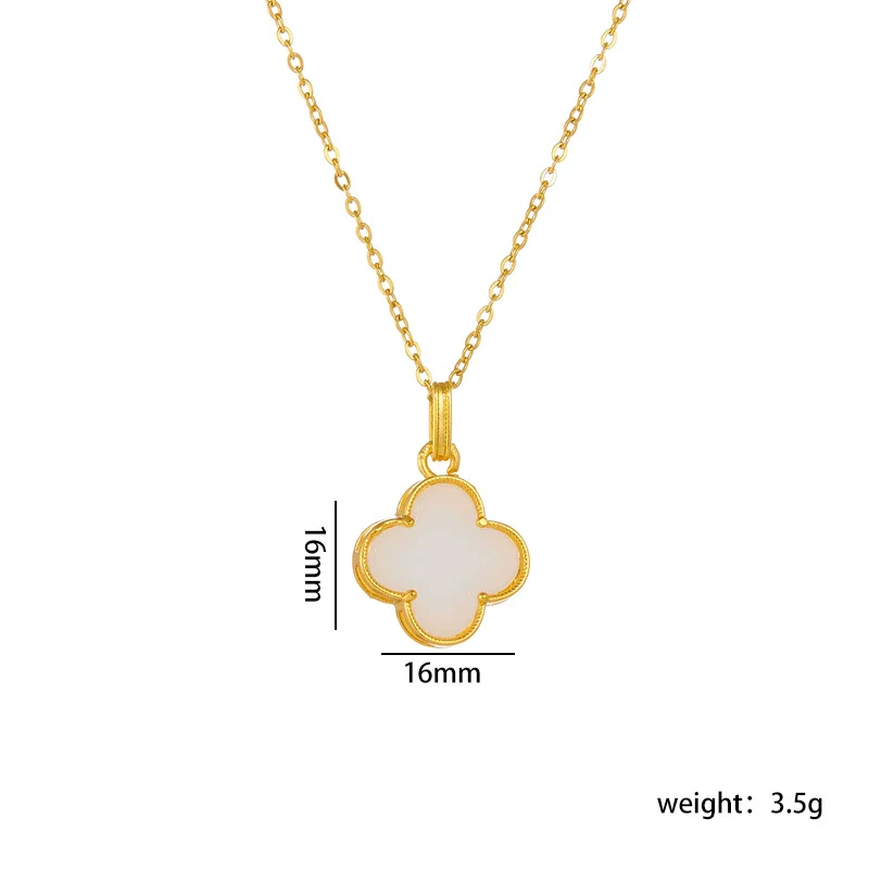 Wholesale Jewelry Retro Style Copper Electroplated Ochain Mixed Gem Inlay Safety Lock Clover Pendant Clavicle Chain For Women - Image 7