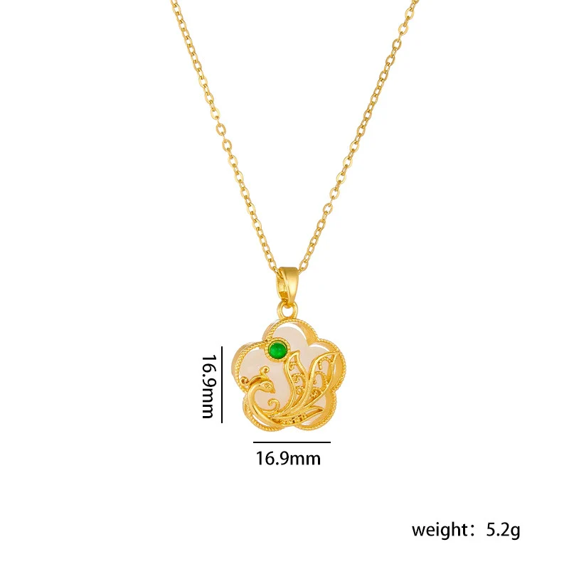 Wholesale Jewelry Retro Style Copper Electroplated Ochain Mixed Gem Inlay Safety Lock Clover Pendant Clavicle Chain For Women - Image 9