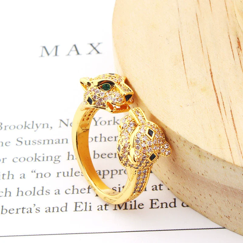 Wholesale Jewelry Retro Style Doubleheaded Leopard Open Bracelet Ring Set Made Of Environmental Protection Copper With Microinlaid Zircon And Electroplating Treatment - Image 10