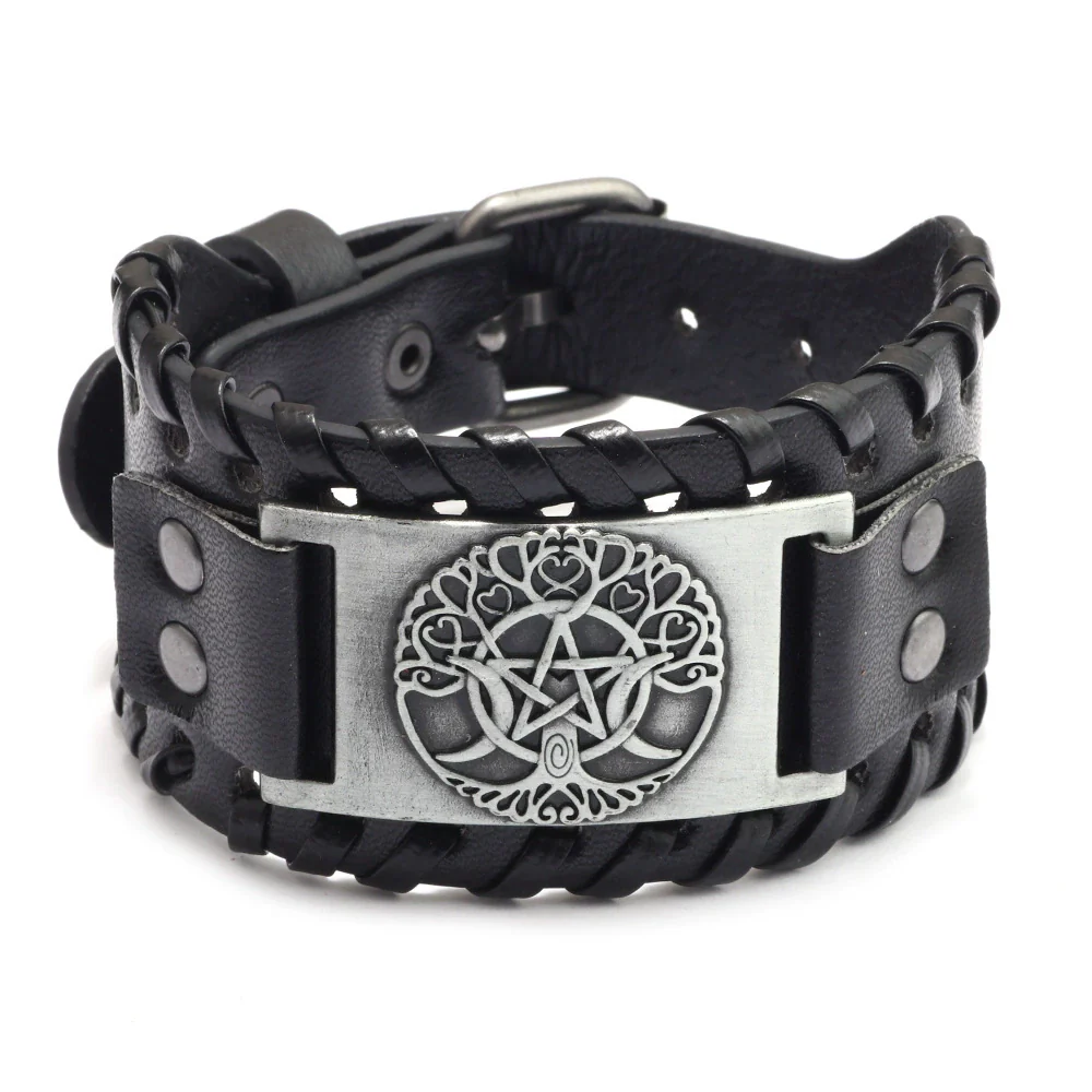 Wholesale Jewelry Retro Style Fivepointed Star Alloy And Cowhide Bracelet For Men Electroplated - Image 10