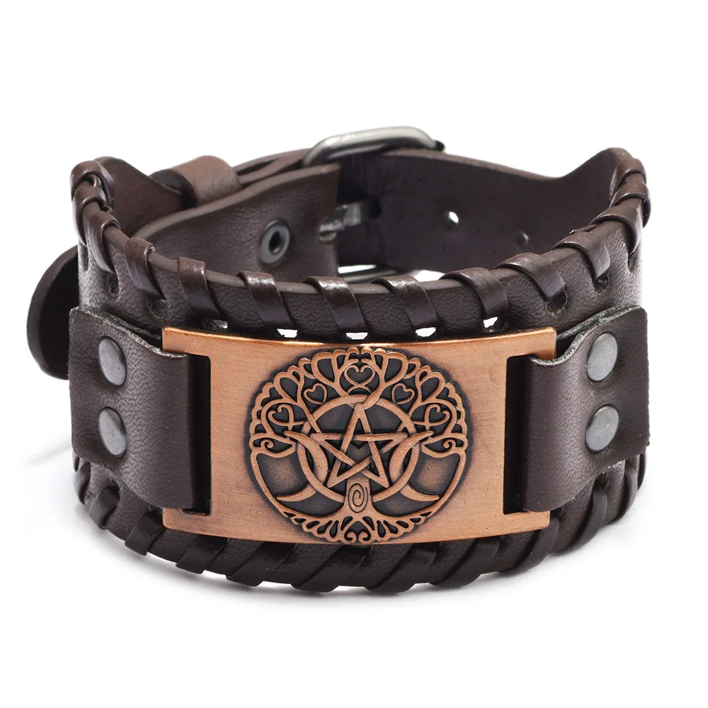 Wholesale Jewelry Retro Style Fivepointed Star Alloy And Cowhide Bracelet For Men Electroplated - Image 11