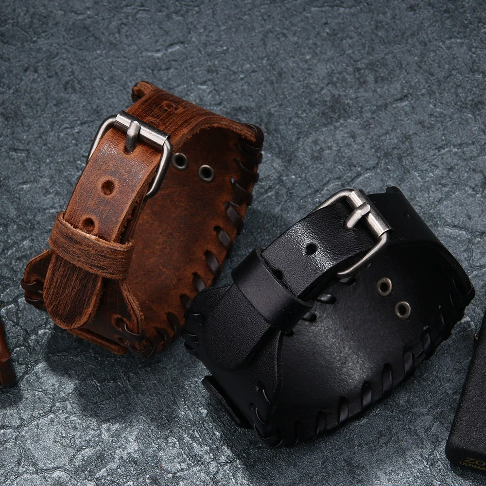 Wholesale Jewelry Retro Style Fivepointed Star Alloy And Cowhide Bracelet For Men Electroplated - Image 2