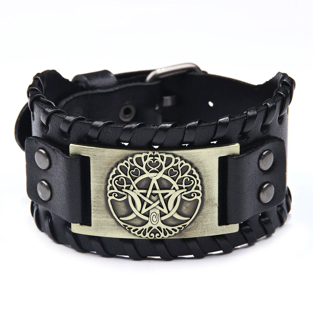 Wholesale Jewelry Retro Style Fivepointed Star Alloy And Cowhide Bracelet For Men Electroplated - Image 6