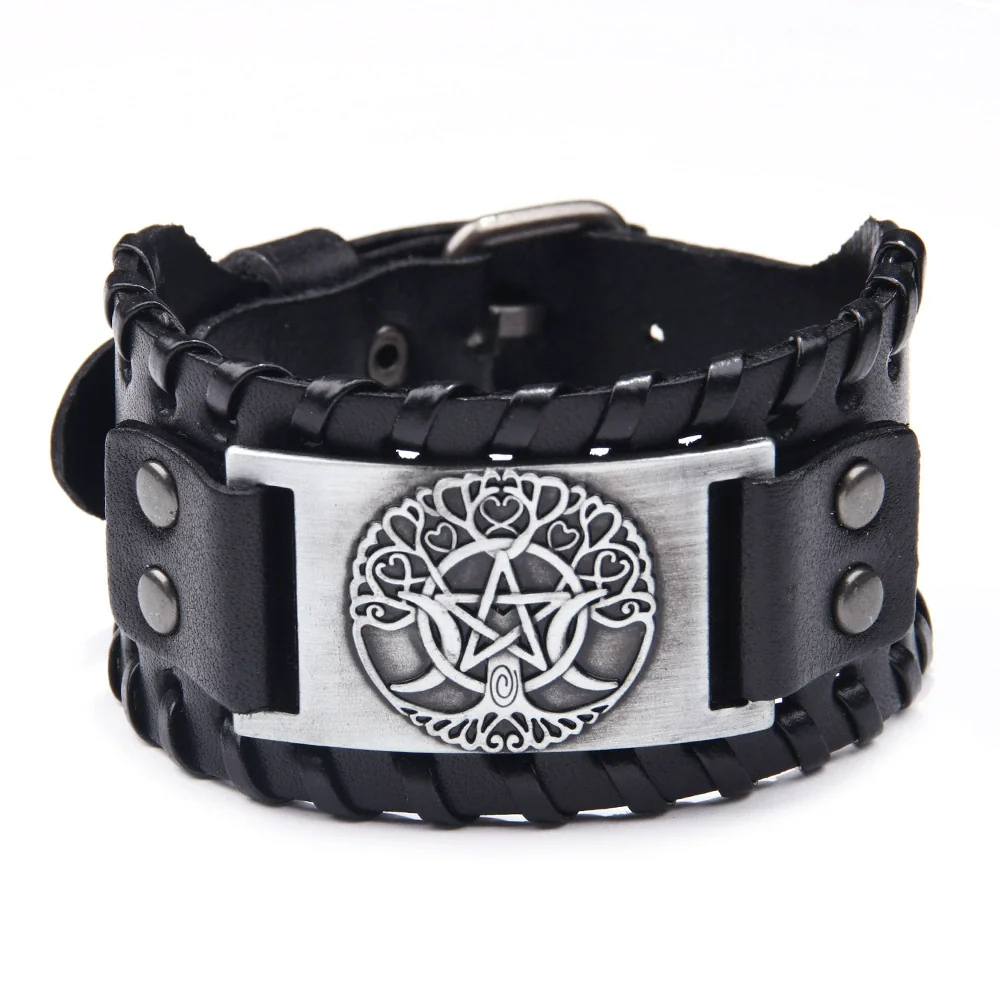 Wholesale Jewelry Retro Style Fivepointed Star Alloy And Cowhide Bracelet For Men Electroplated - Image 7