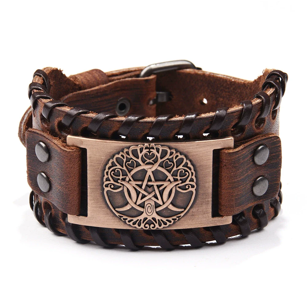 Wholesale Jewelry Retro Style Fivepointed Star Alloy And Cowhide Bracelet For Men Electroplated - Image 8
