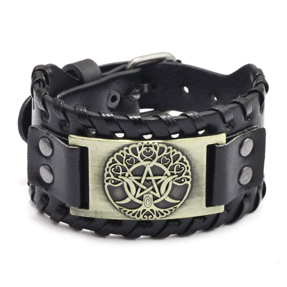 Wholesale Jewelry Retro Style Fivepointed Star Alloy And Cowhide Bracelet For Men Electroplated - Image 9