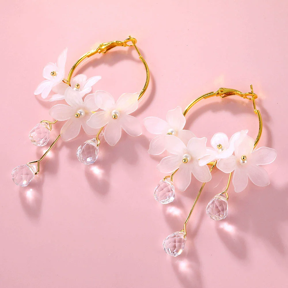 Wholesale Jewelry Retro Style Geometric Plastic And Resin Earrings Inlaid With Crystal Flowers