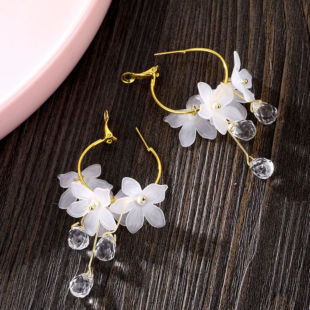 Wholesale Jewelry Retro Style Geometric Plastic And Resin Earrings Inlaid With Crystal Flowers - Image 3