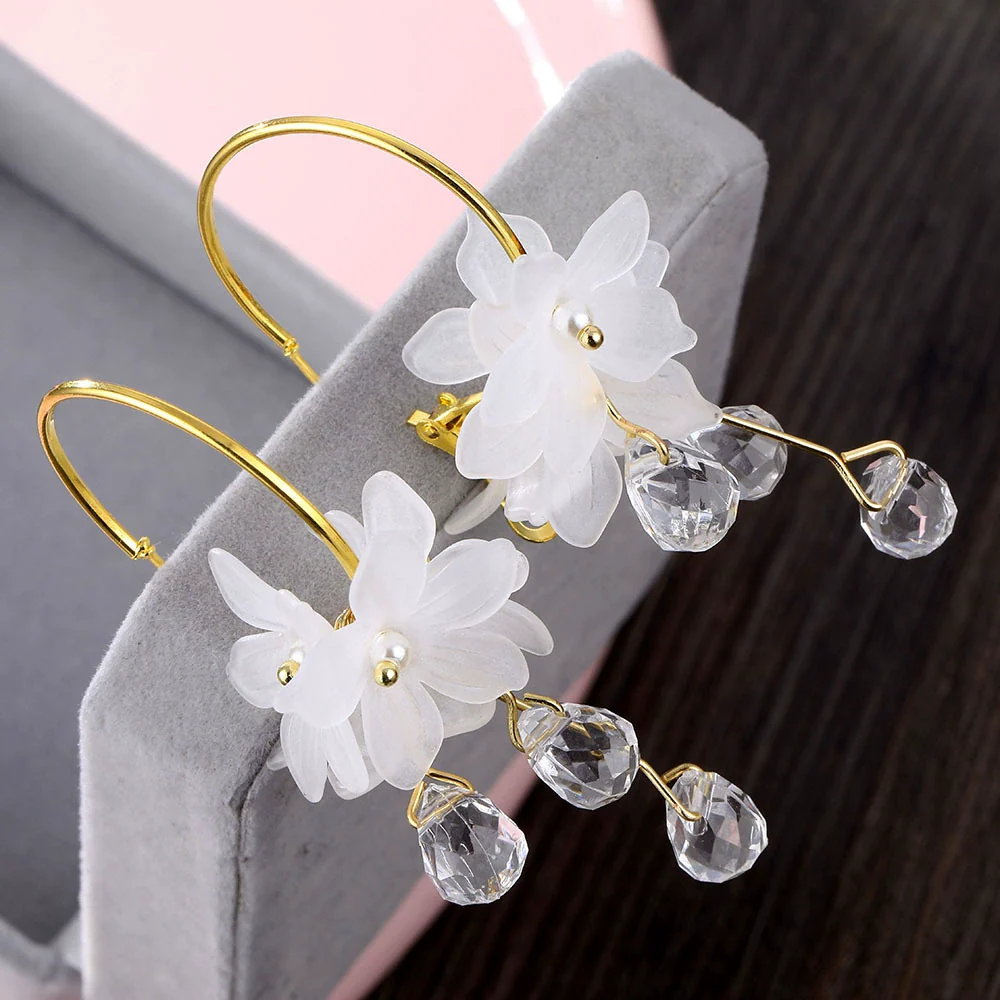 Wholesale Jewelry Retro Style Geometric Plastic And Resin Earrings Inlaid With Crystal Flowers - Image 4