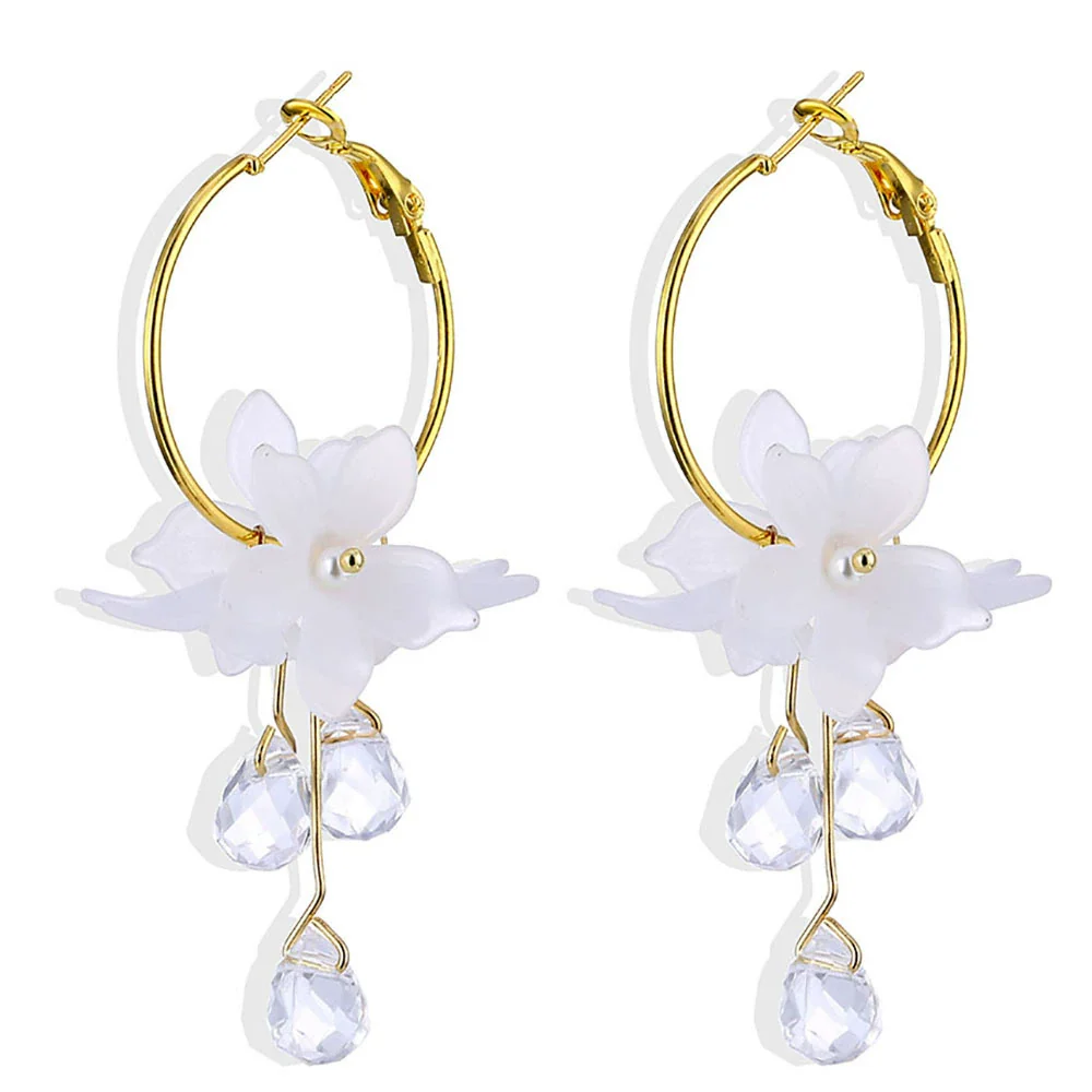 Wholesale Jewelry Retro Style Geometric Plastic And Resin Earrings Inlaid With Crystal Flowers - Image 5