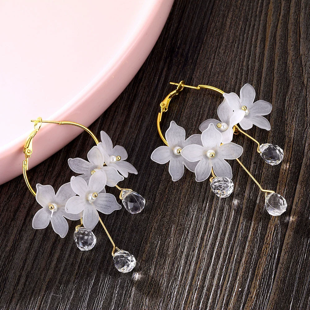 Wholesale Jewelry Retro Style Geometric Plastic And Resin Earrings Inlaid With Crystal Flowers - Image 6