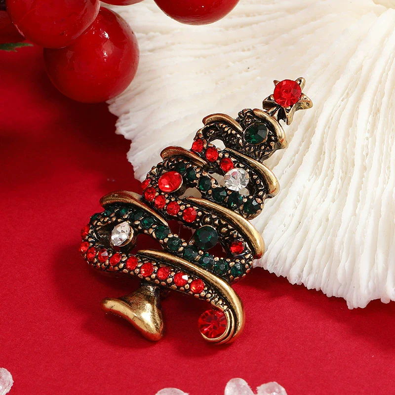 Wholesale Jewelry Retro Style Geometric Rhinestone Christmas Brooch - Image 2