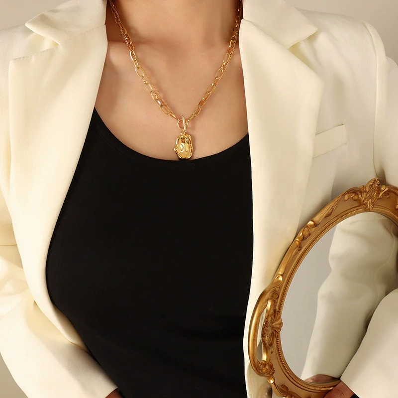 Wholesale Jewelry Retro Style Geometric Titanium Steel Pendant Necklace For Women With Electroplating And Ot Buckle - Image 5