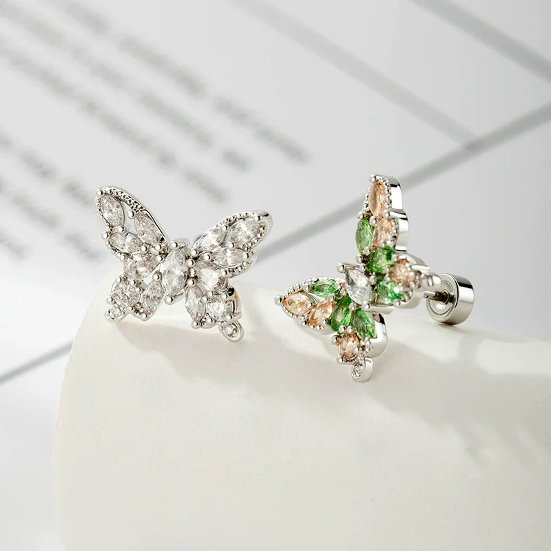 Wholesale Jewelry Retro Style Geometric Titanium Steel Zircon Butterfly Screw Piercing Jewelry For Women - Image 2