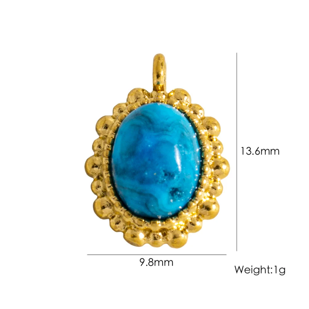 Wholesale Jewelry Retro Style Oval Natural Stone Inlaid Stainless Steel Electroplated Earrings Pendant - Image 10