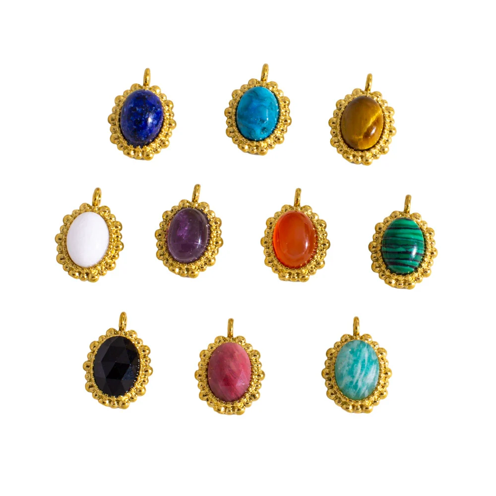 Wholesale Jewelry Retro Style Oval Natural Stone Inlaid Stainless Steel Electroplated Earrings Pendant - Image 5