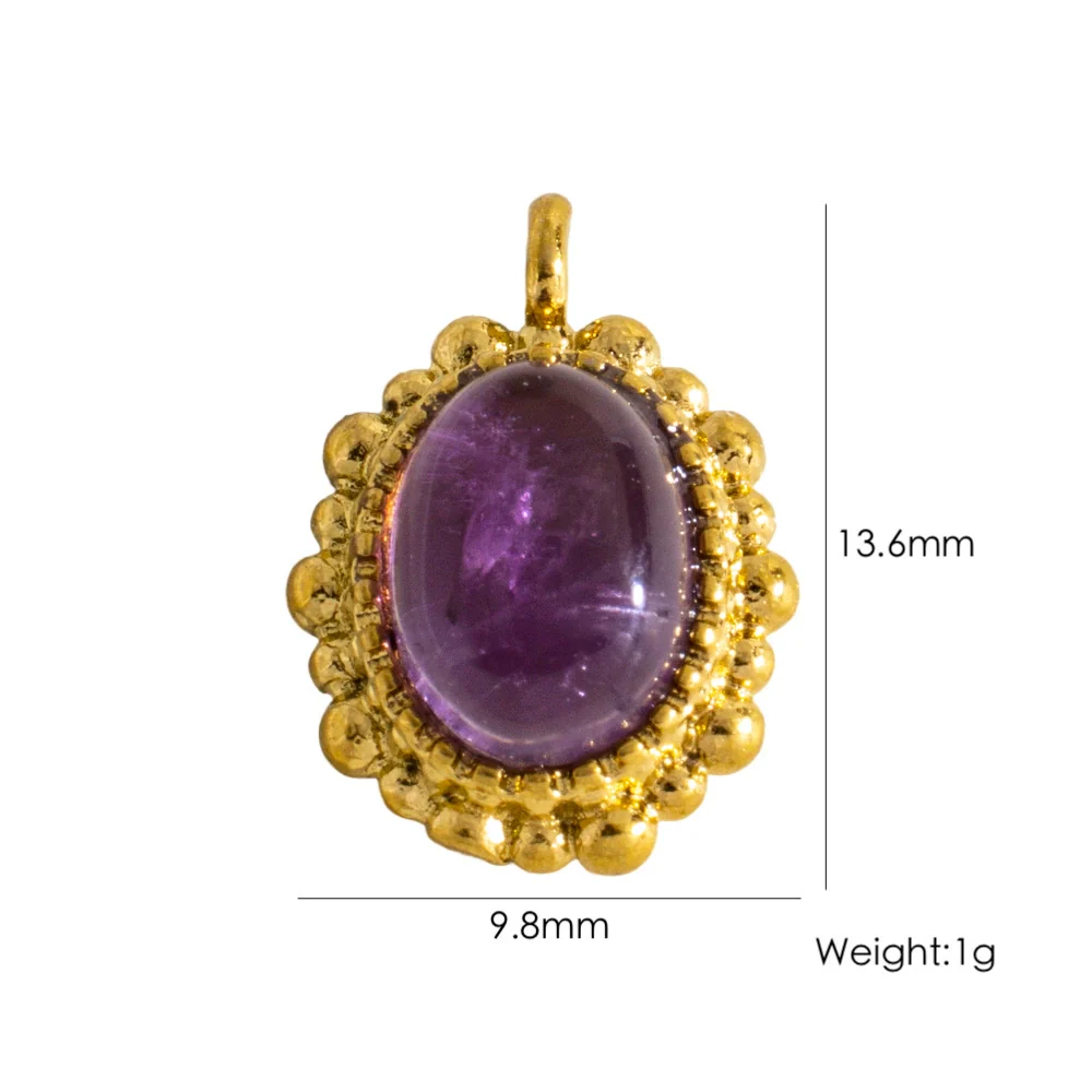Wholesale Jewelry Retro Style Oval Natural Stone Inlaid Stainless Steel Electroplated Earrings Pendant - Image 8