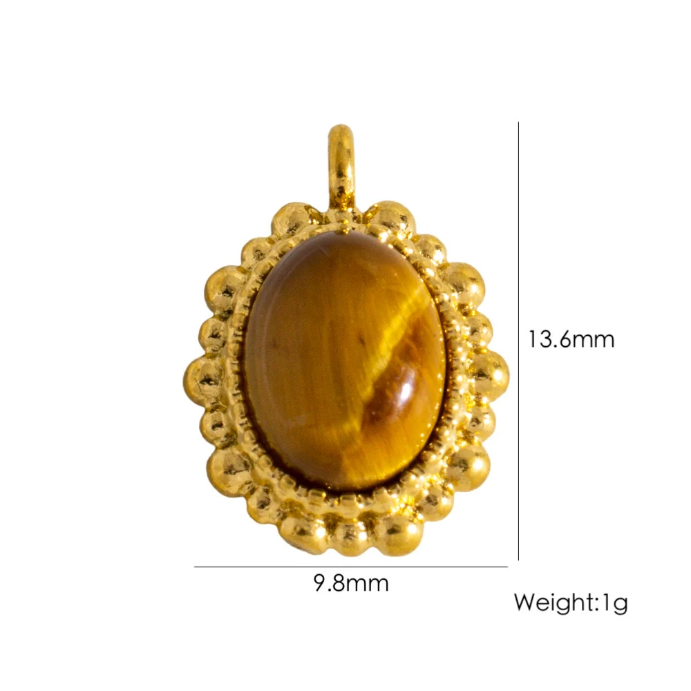 Wholesale Jewelry Retro Style Oval Natural Stone Inlaid Stainless Steel Electroplated Earrings Pendant - Image 9