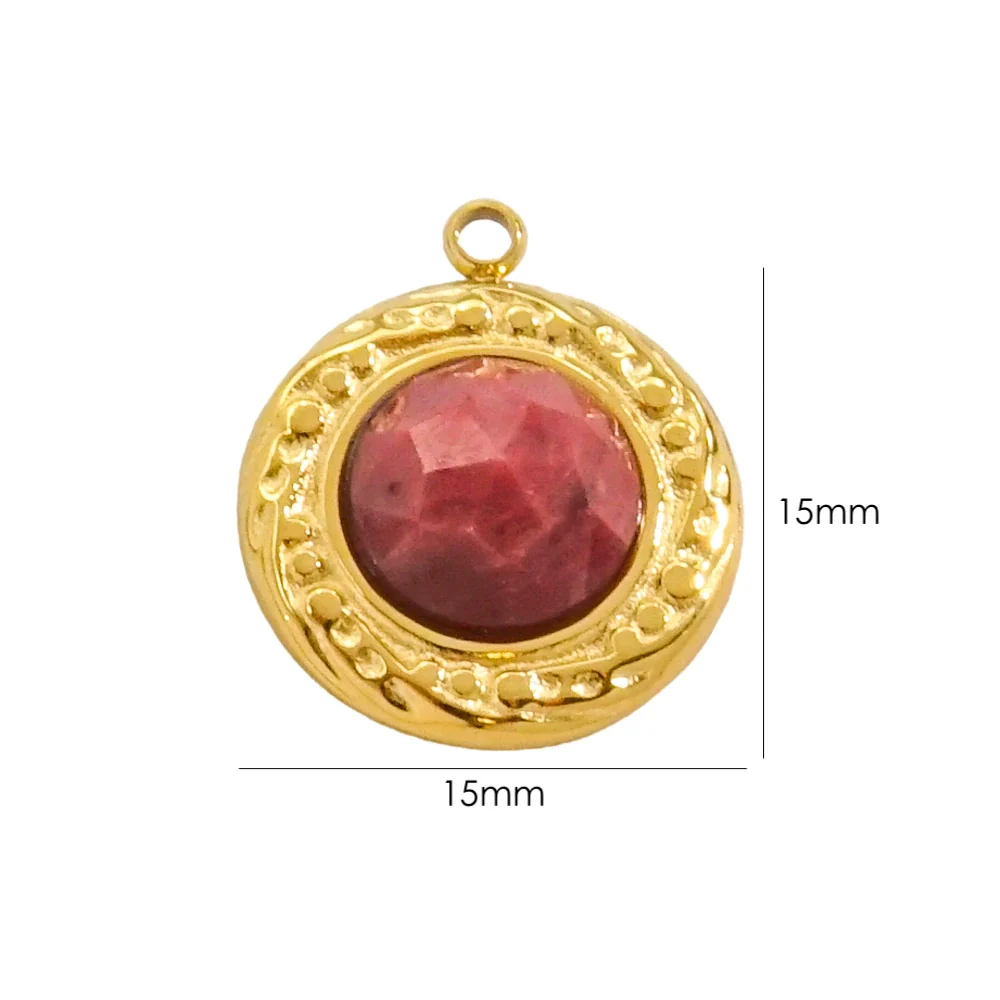 Wholesale Jewelry Retro Style Round Stainless Steel Natural Stone Inlay Pendant - Image 5